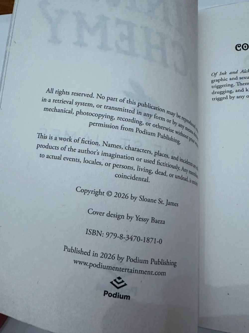 Of Ink & Alchemy by Sloane St. James Dark Romance Paperback Book BookTok